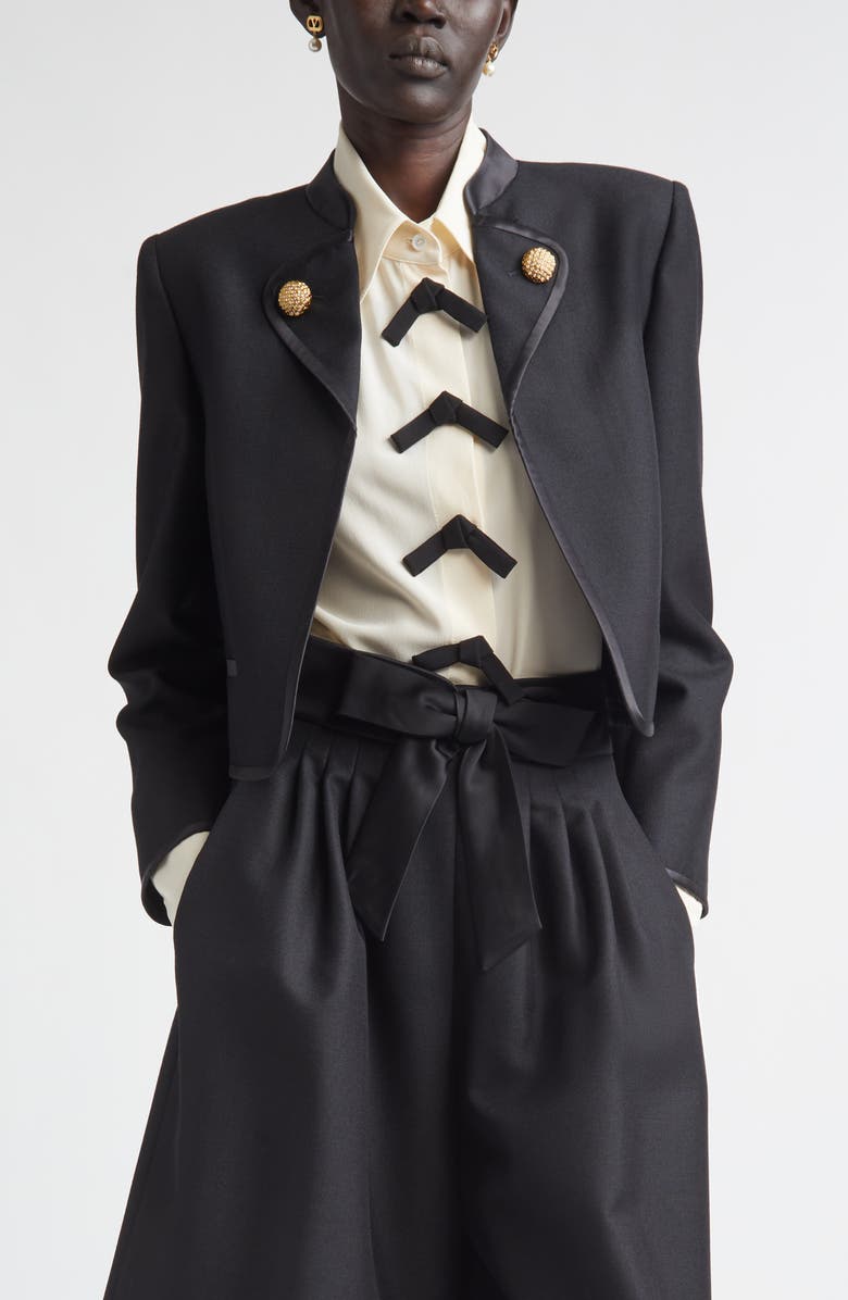 Valentino Crop Button Lapel Wool & Mohair Jacket, Main, color, Black