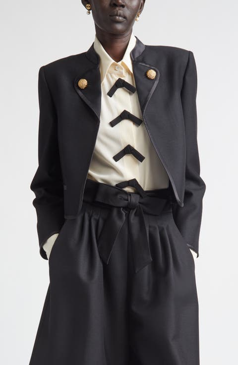 Crop Button Lapel Wool & Mohair Jacket