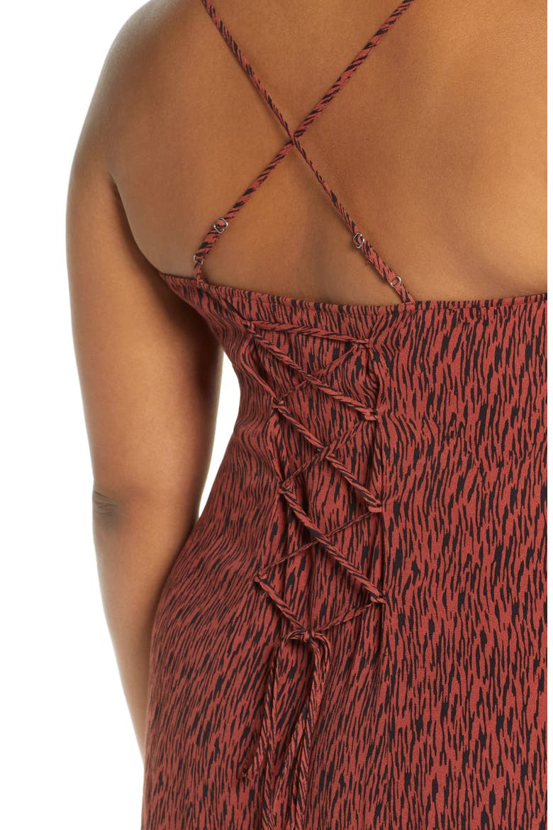 High Slit Sleeveless Midi Dress, Alternate, color, RUST HENNA SMALL CAMO