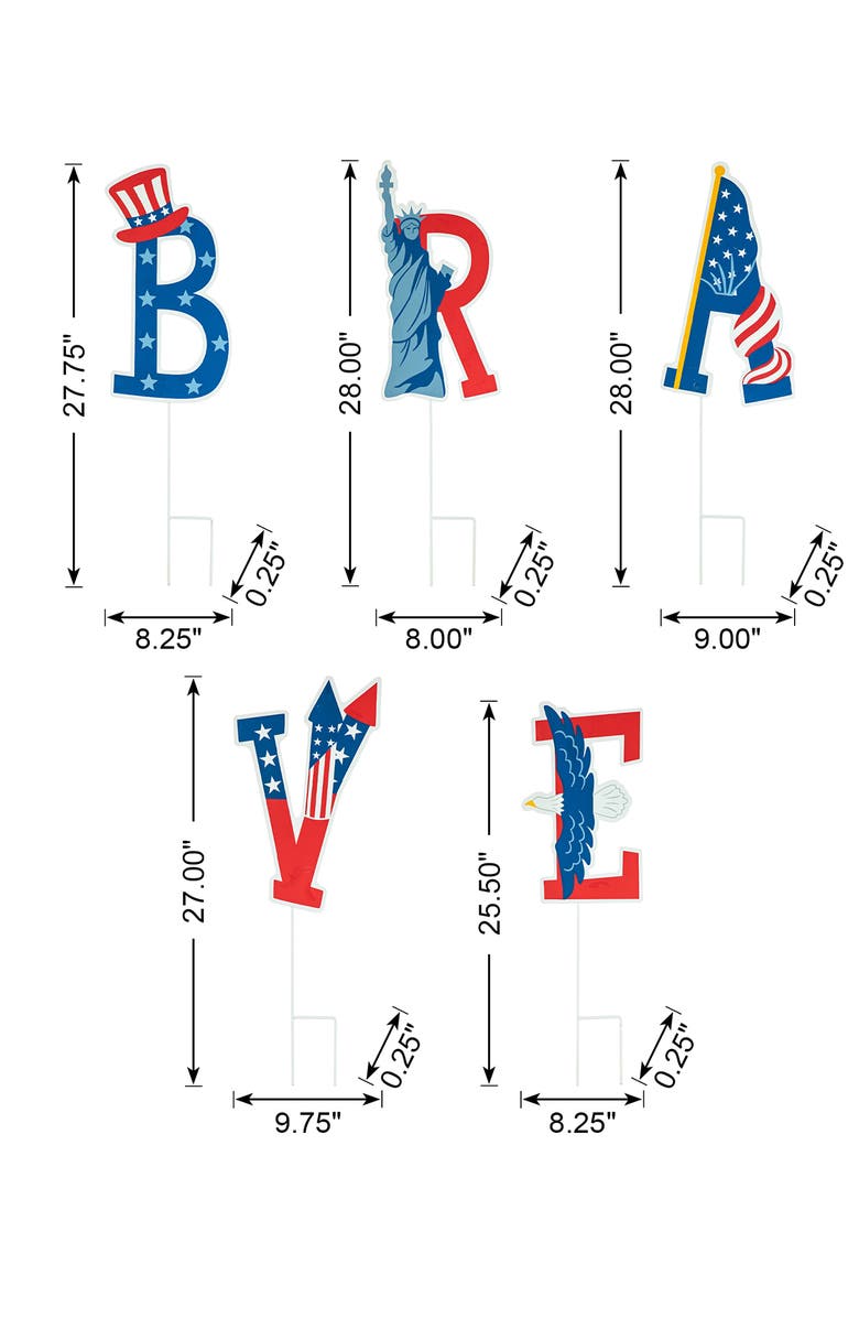 Glitzhome Set of 5 Patriotic Americana BRAVE Yard Stake or Wall Decor, Alternate, color, 