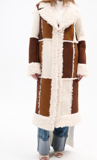 Telluride Longline Patchwork Coat with Faux Fur Collar