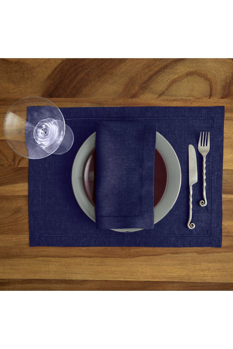 Linen Placemats Set of 4, 14 x 19" - Milan, Alternate, color, Chambray Navy