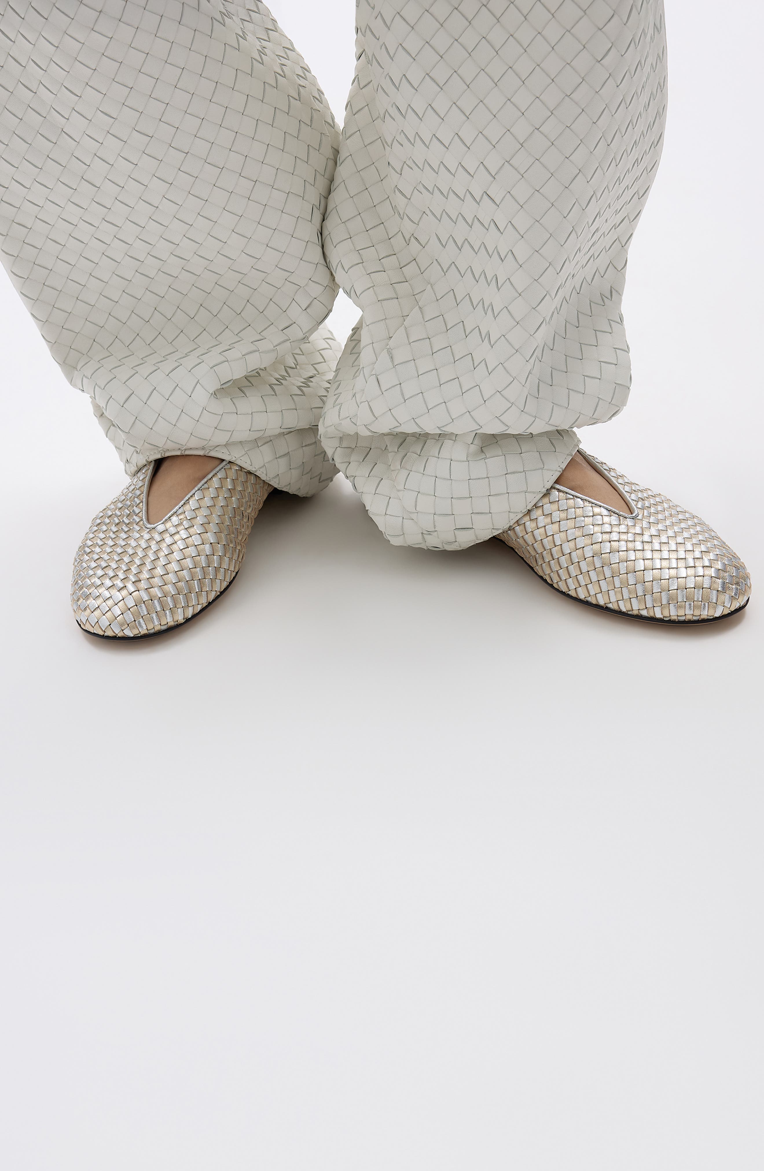 Rosa Intrecciato Leather Flat, Alternate, color, 8037 SUPERMOON SILVER