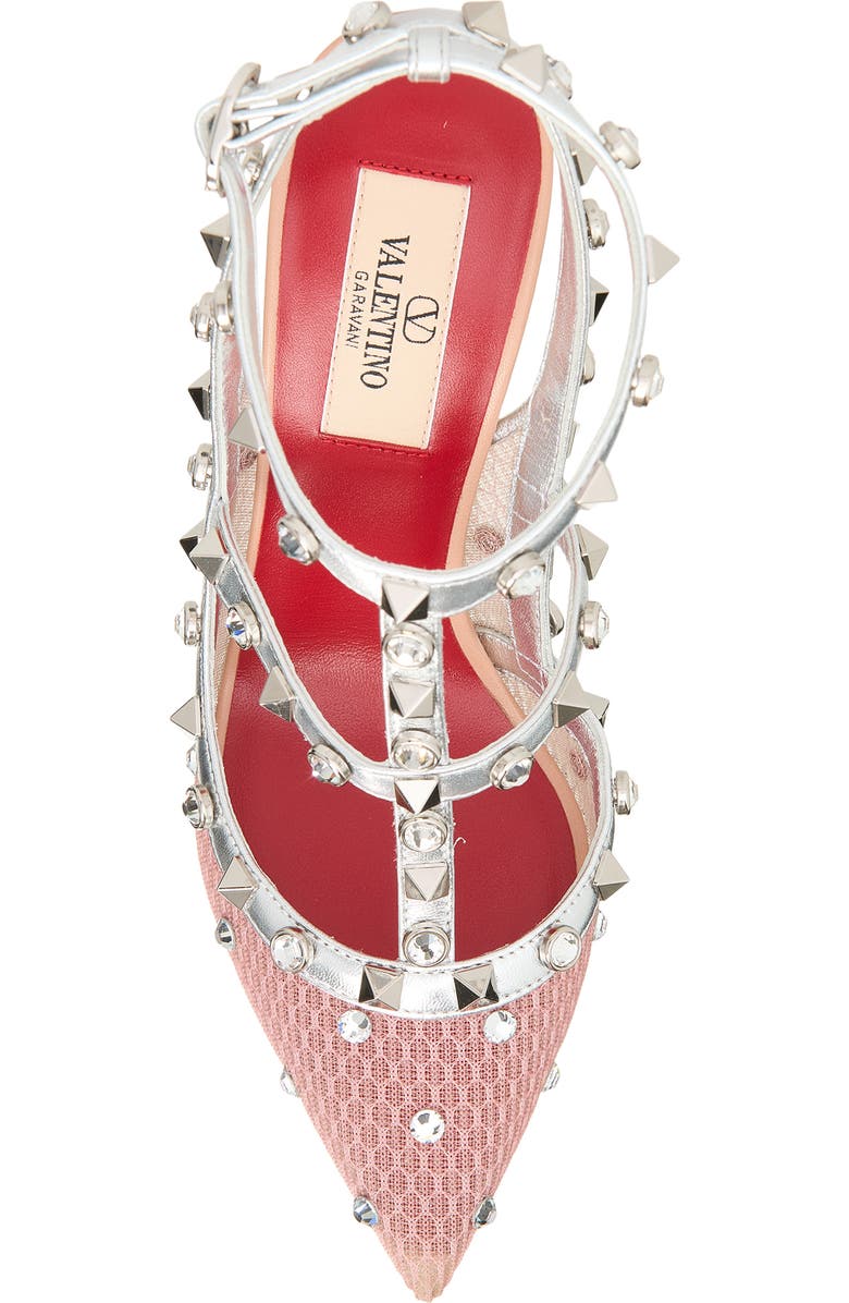 Valentino Garavani Rockstud Ankle Strap Pointed Toe Pump, Alternate, color, Pink
