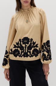 PER UNA BY M&S Floral Embroidered Mock Neck Top