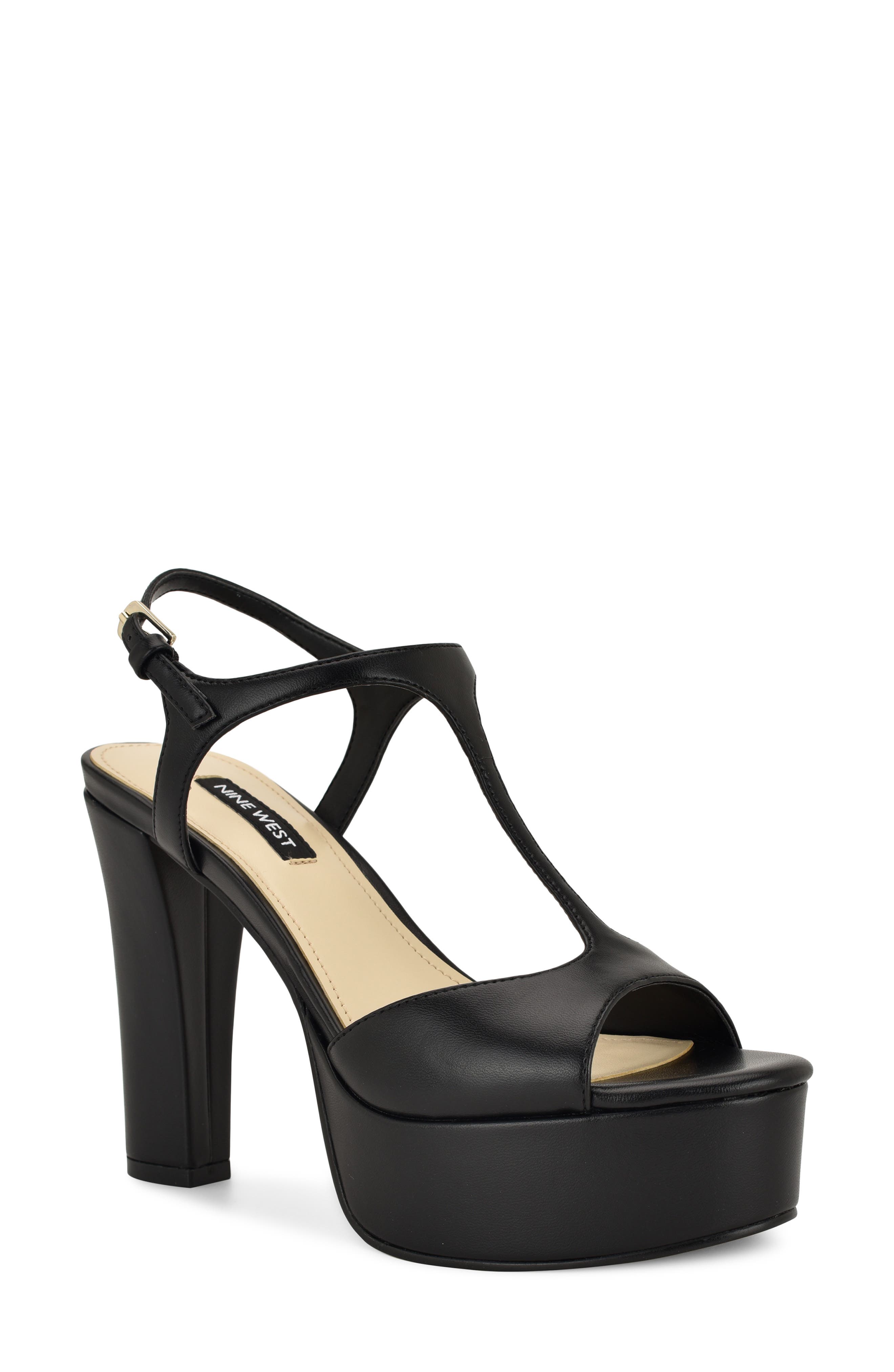 Nine West Naini Ankle Strap Platform Sandal, Main, color, Black