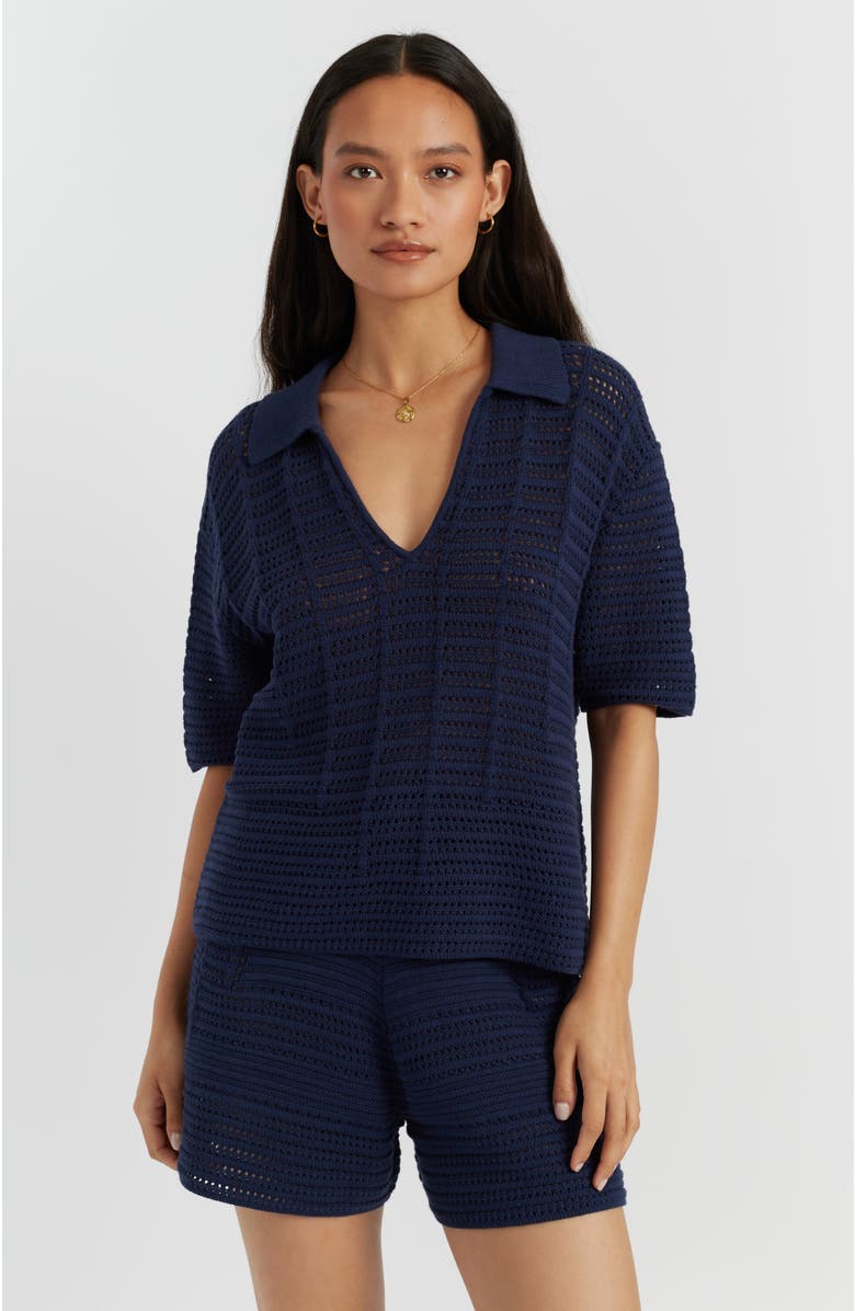 Chinti & Parker Cotton Crochet Shirt, Main, color, Navy