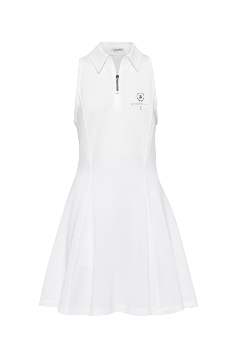 Brunello Cucinelli Stretch cotton piqué dress with shiny zipper pull and tennis logo, Main, color,