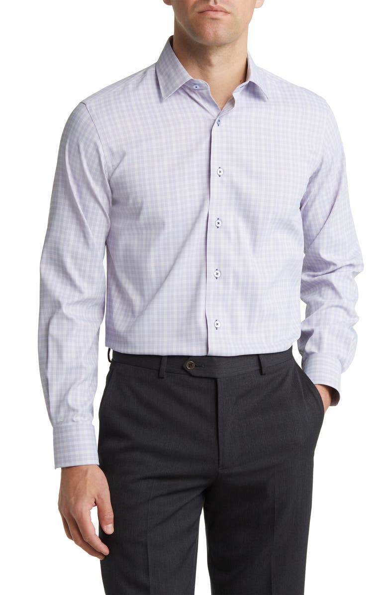 Lorenzo Uomo Trim Fit Textured Check Stretch Dress Shirt, Main, color, Lavender