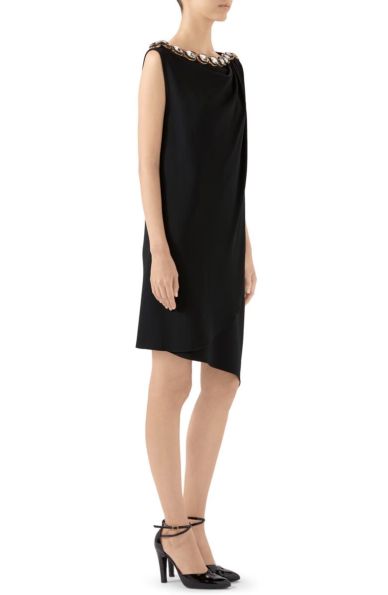 Gucci Crystal Embellished Draped Jersey Shift Dress, Alternate, color,