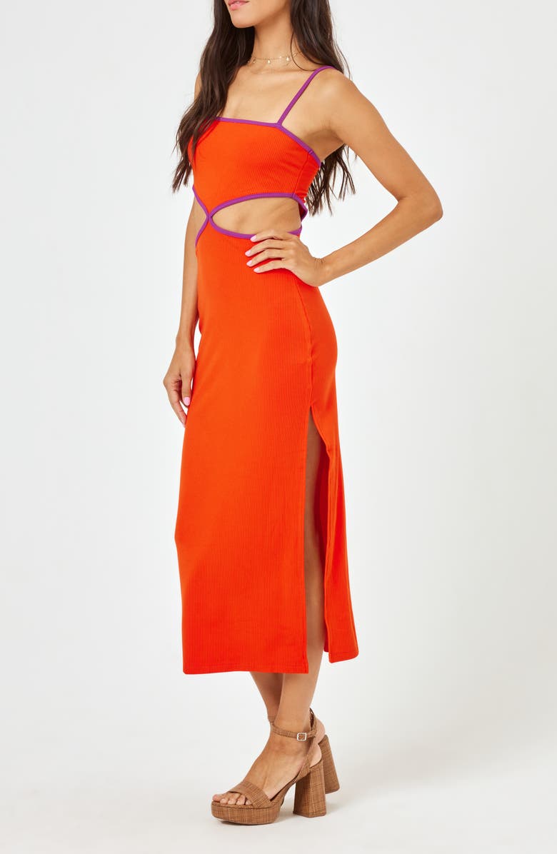 LSPACE Libra Rib Cutout Cover-Up Midi Dress, Alternate, color, Berry/ Pimento