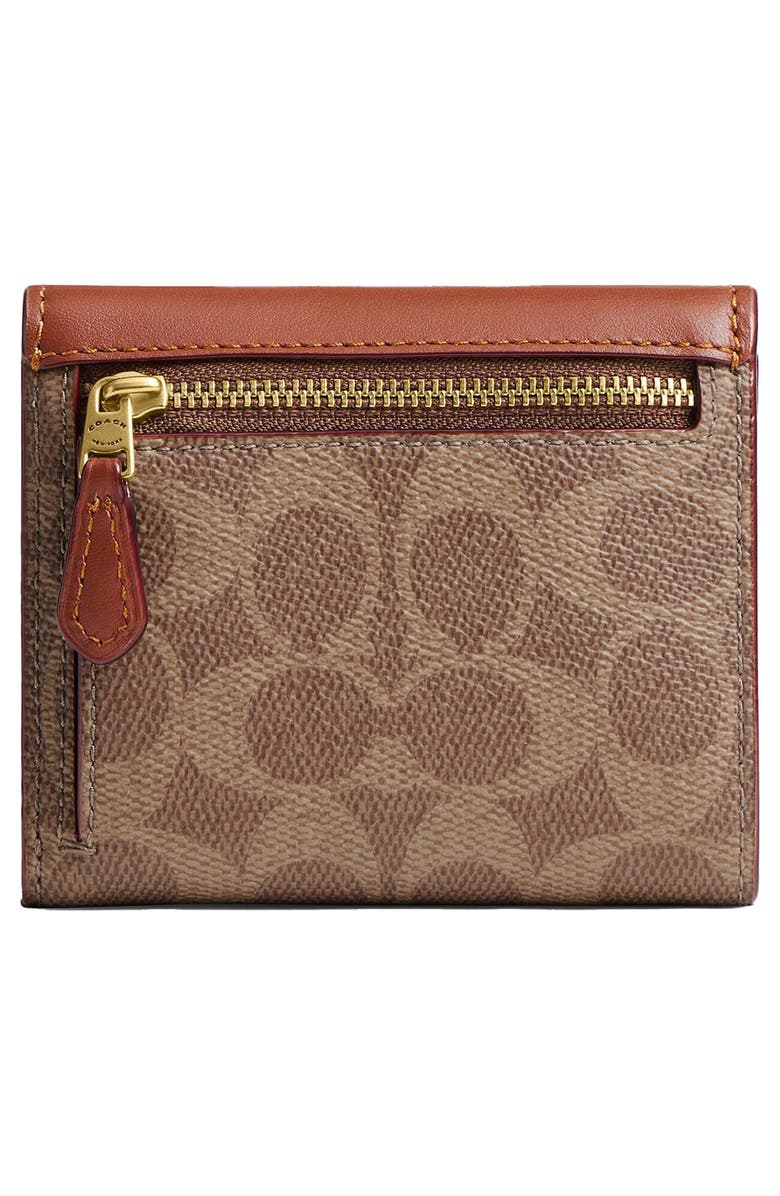 COACH Essential Signature Coated Canvas & Leather Trifold Wallet, Alternate, color, Tan Caramel