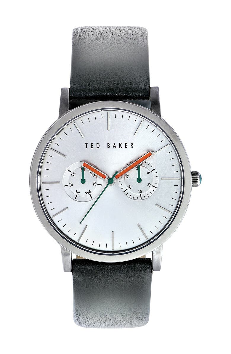 Ted Baker London Multifunction Leather Strap Watch, 40mm, Alternate, color, 