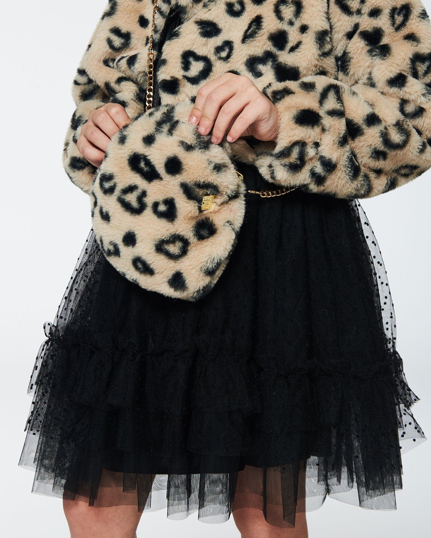 Deux par Deux Girl's Printed Leopard Faux Fur Shoulder Bag, Alternate, color, 