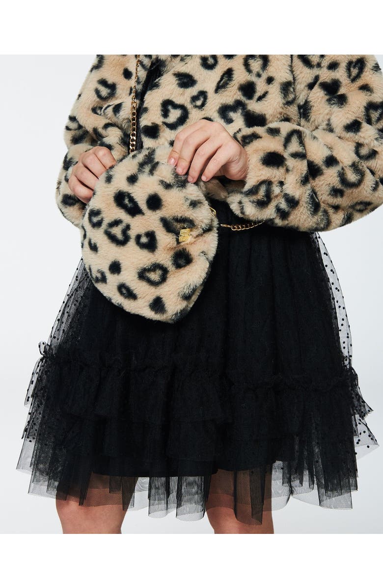 Deux par Deux Girl's Printed Leopard Faux Fur Shoulder Bag, Alternate, color,
