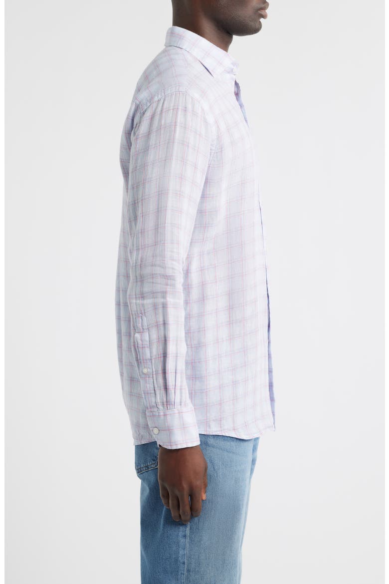 Frisbee Shadow Check Linen Button-Up Shirt, Alternate, color, STREAM BLUE