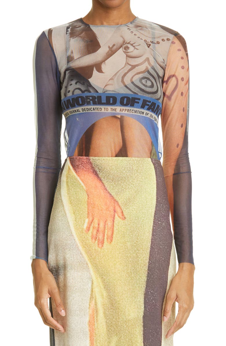 ELLISS Living Print Long Sleeve Stretch Recycled Polyester Mesh Top, Main, color,