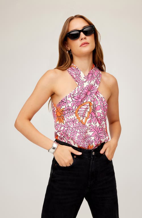 FIFTEEN TWENTY FIFTEEN TWENTY SASHA FLORAL CROSSOVER CREPE HALTER TOP 