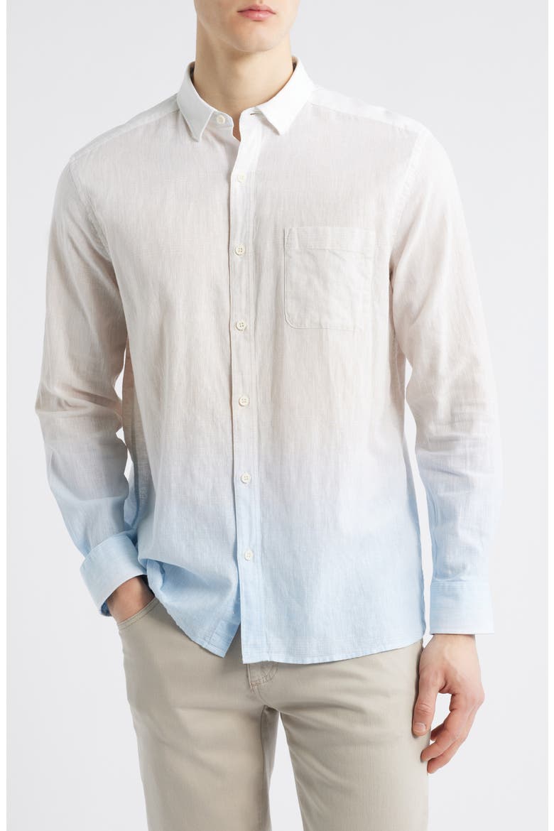 Ombré Linen & Cotton Button-Up Shirt, Main, color, TAN/BLUE