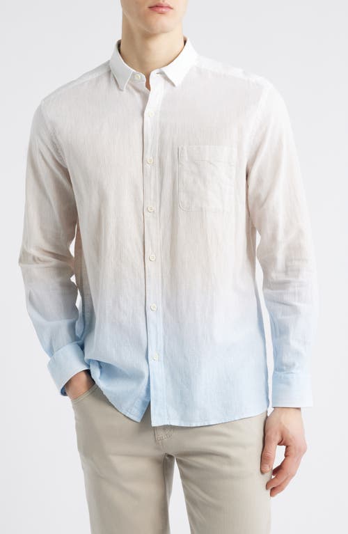 Johnston & Murphy Ombré Linen & Cotton Button-up Shirt In Tan/blue
