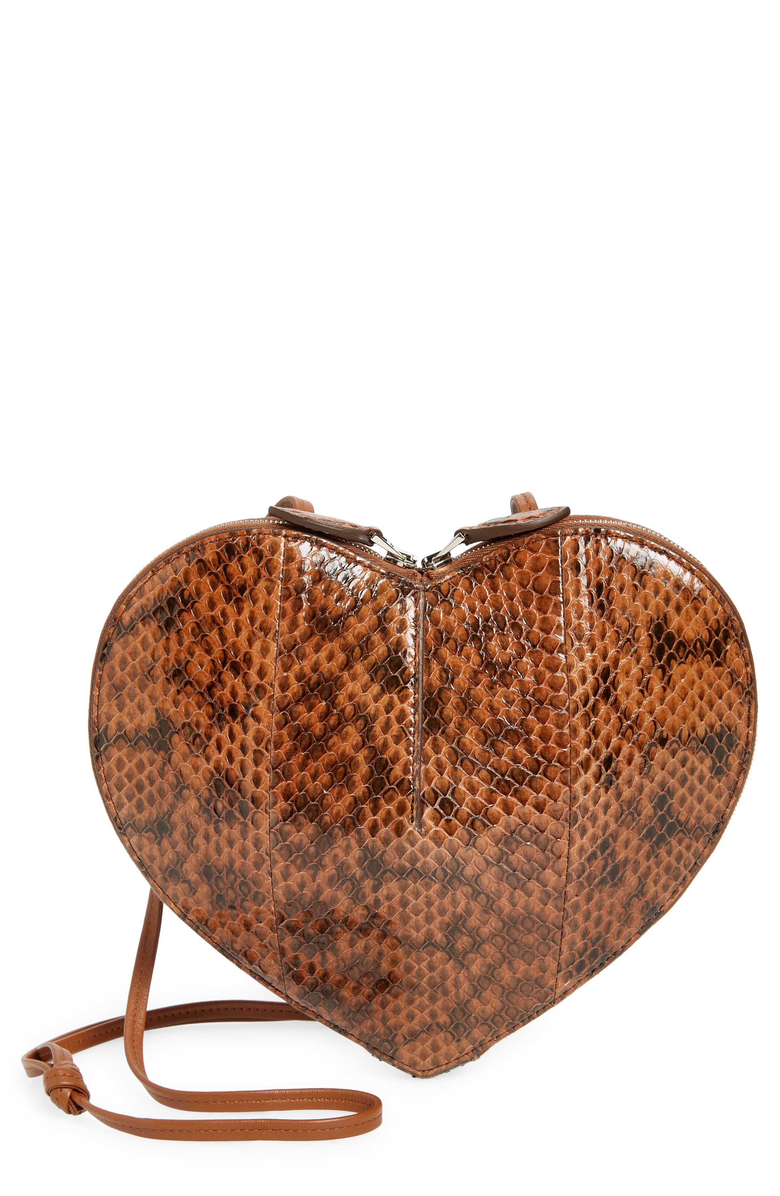 Alaïa Le Coeur Heart Snakeskin Embossed Leather Crossbody Bag, Main, color, 