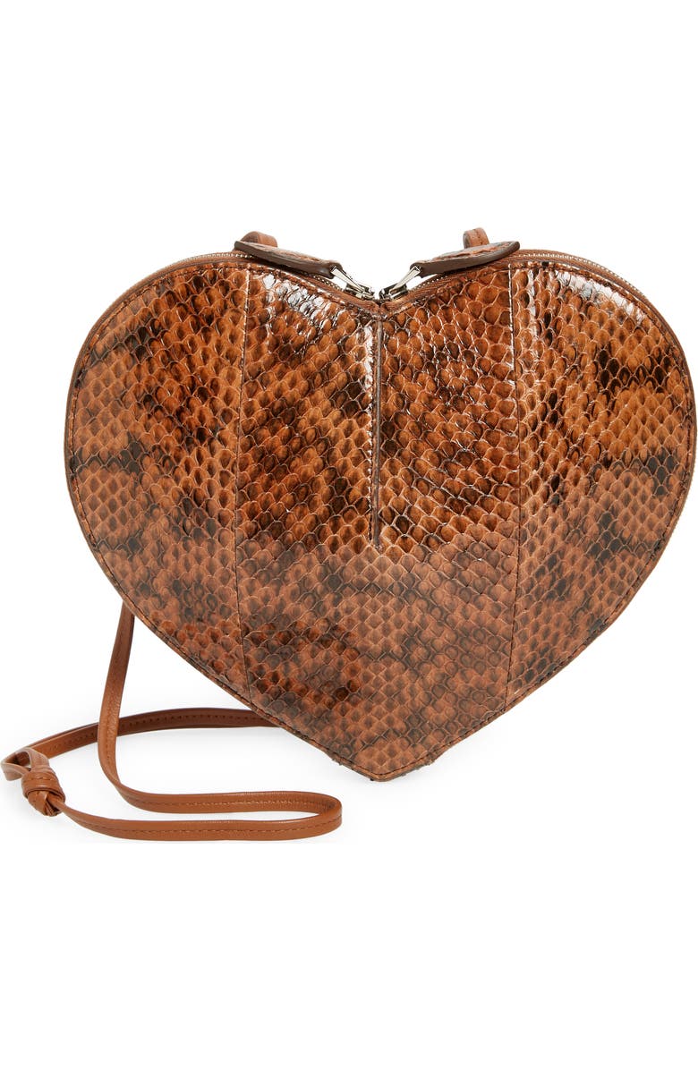 Alaïa Le Coeur Heart Snakeskin Embossed Leather Crossbody Bag, Main, color,