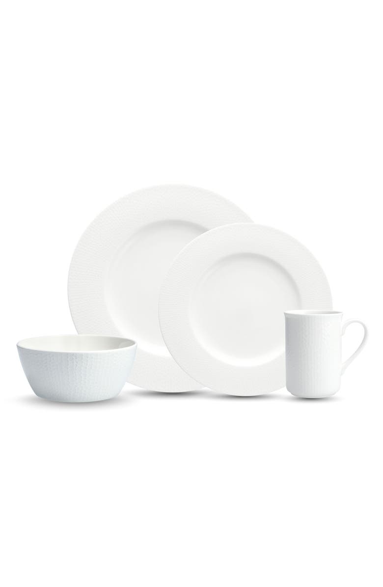 Fortessa Amanda Embossed 16-Piece Dinnerware Set, Main, color, White
