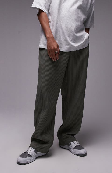 Plissé Pull-On Wide Leg Pants