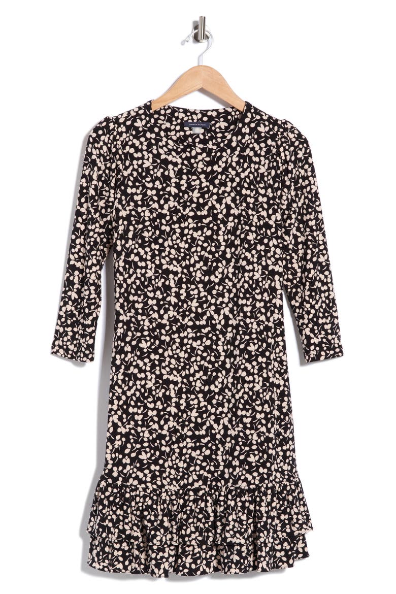 Floral Print Trapeze Dress, Main, color, BLACK/ WHITE C