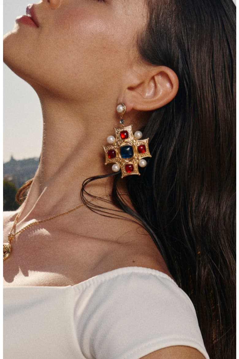 Byzantine King Earrings, Alternate, color, Gold & Red & Blue & White