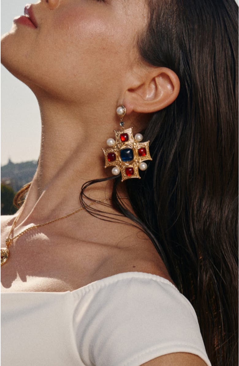 RC RETRO CHIC Byzantine King Earrings, Alternate, color, Gold & Red & Blue & White