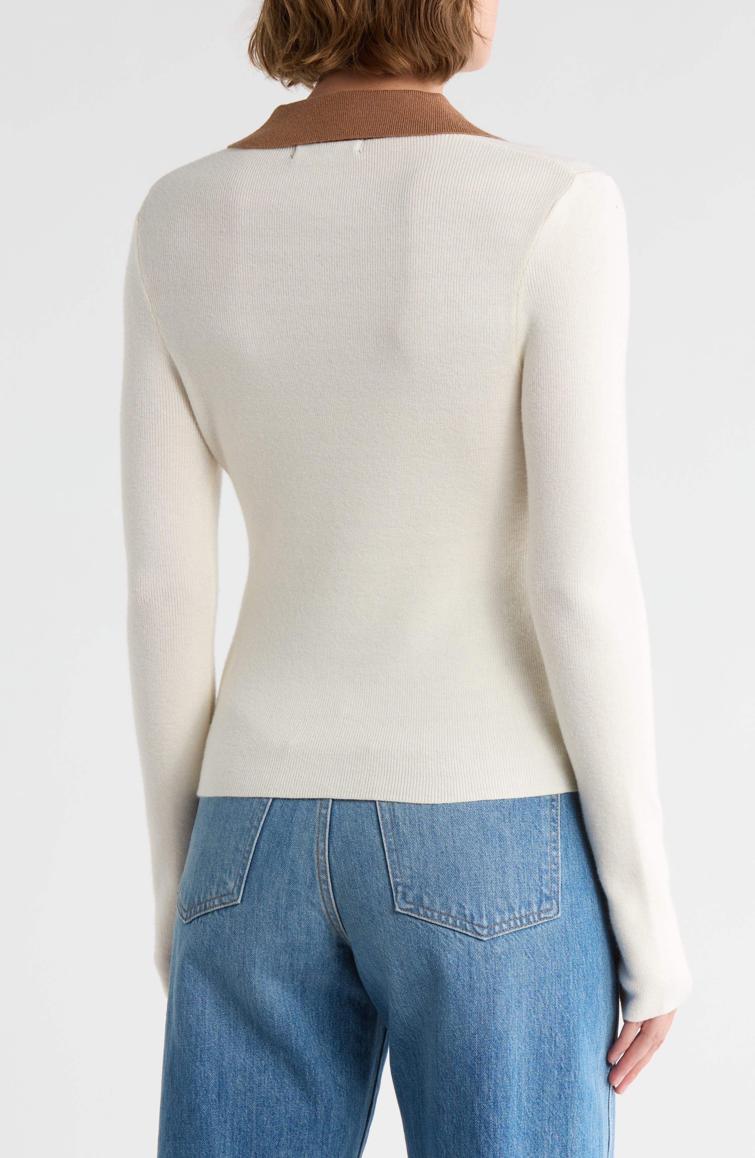 Contrast Collar Polo Sweater - image 2