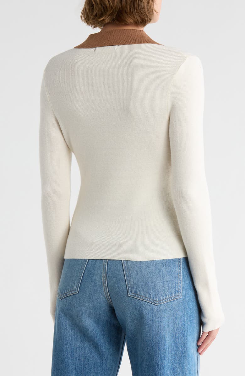 French Connection Contrast Collar Polo Sweater, Alternate, color, Cream/ Camel