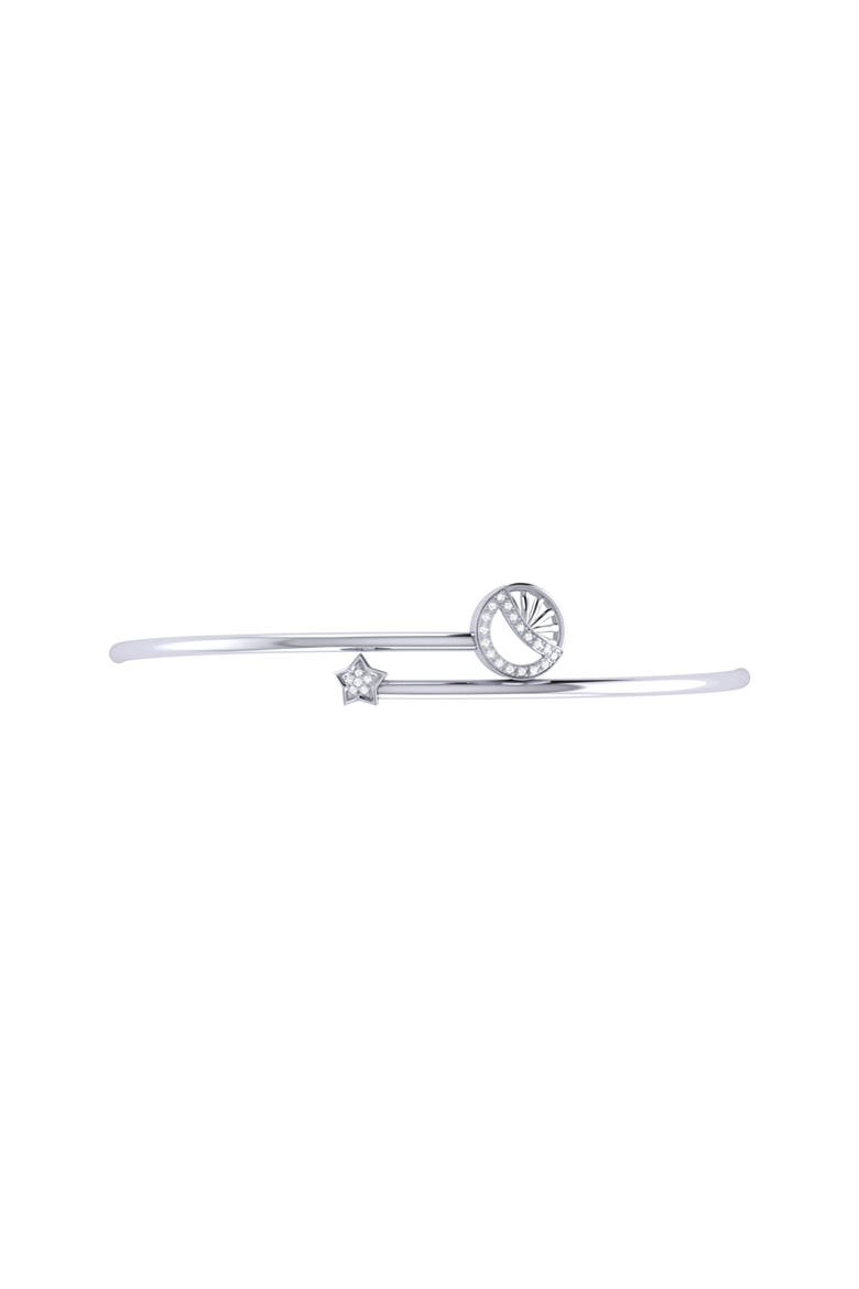 Half Moon Star Sterling Silver Diamond Adjustable Bangle, Alternate, color, Silver
