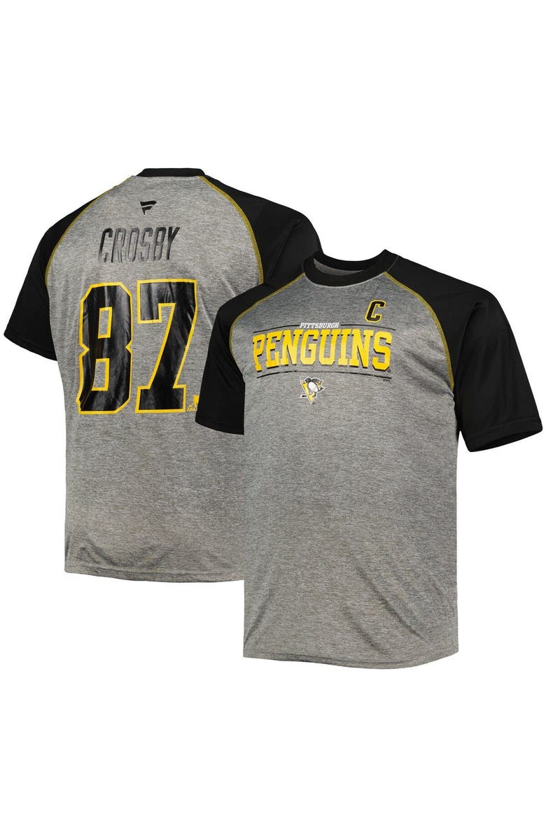 FANATICS Men's Fanatics Branded Sidney Crosby Heather Gray/Black Pittsburgh Penguins Big & Tall Contrast Raglan Name & Number T-Shirt, Main, color, 
