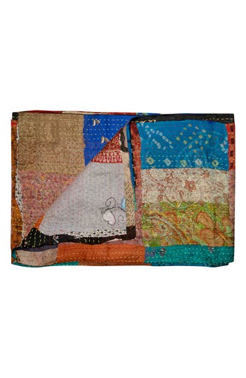 Taj Hotel Kantha Silk Throw Blanket In Multi 1