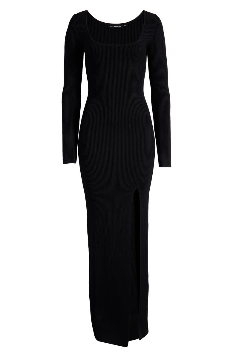 Good American Virgo Long Sleeve Rib Sweater Dress, Alternate, color, Black001