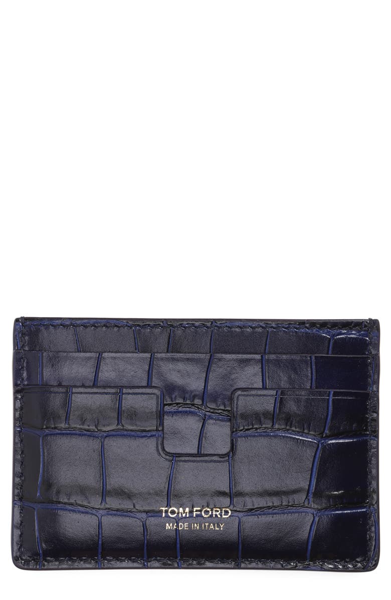 TOM FORD T-Line Croc Embossed Leather Card Case, Main, color,