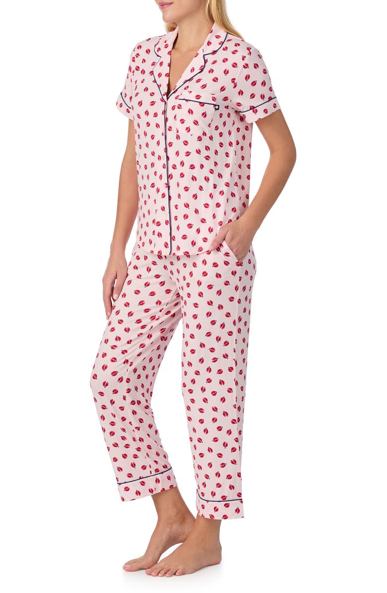 Kate Spade New York short sleeve crop pajamas, Alternate, color, Pink Print