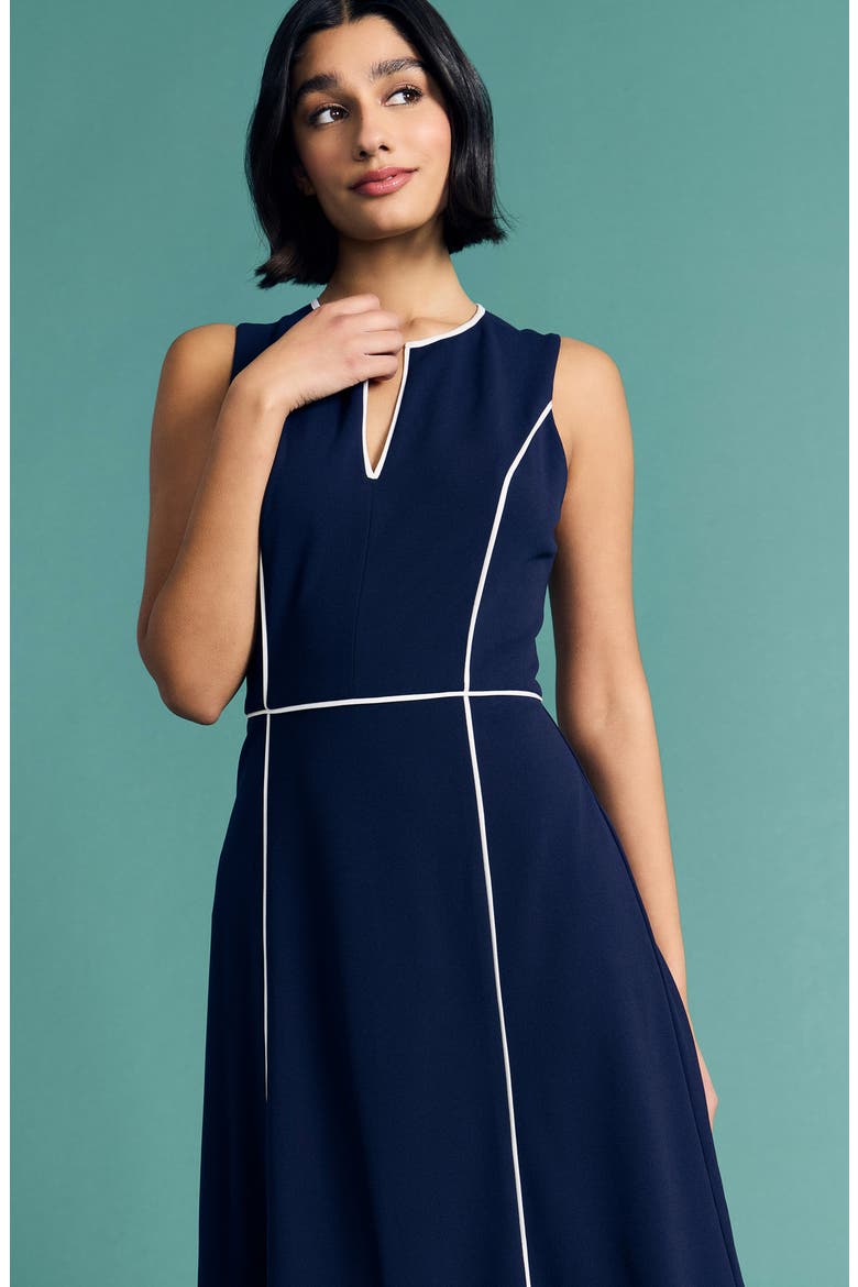 Piped Fit & Flare Midi Dress, Alternate, color, NAVY BLAZER