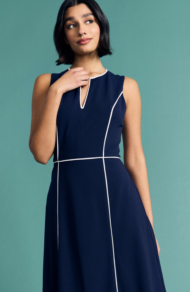 Maggy London Piped Fit & Flare Midi Dress, Alternate, color, Navy Blazer