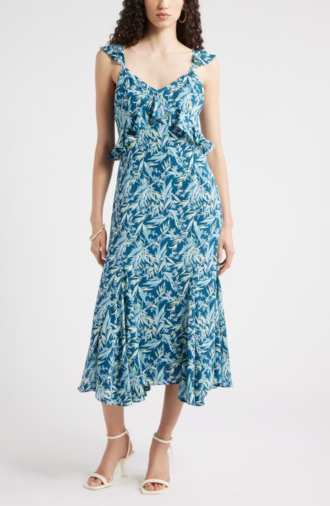 Floral Print Ruffle Midi Dress