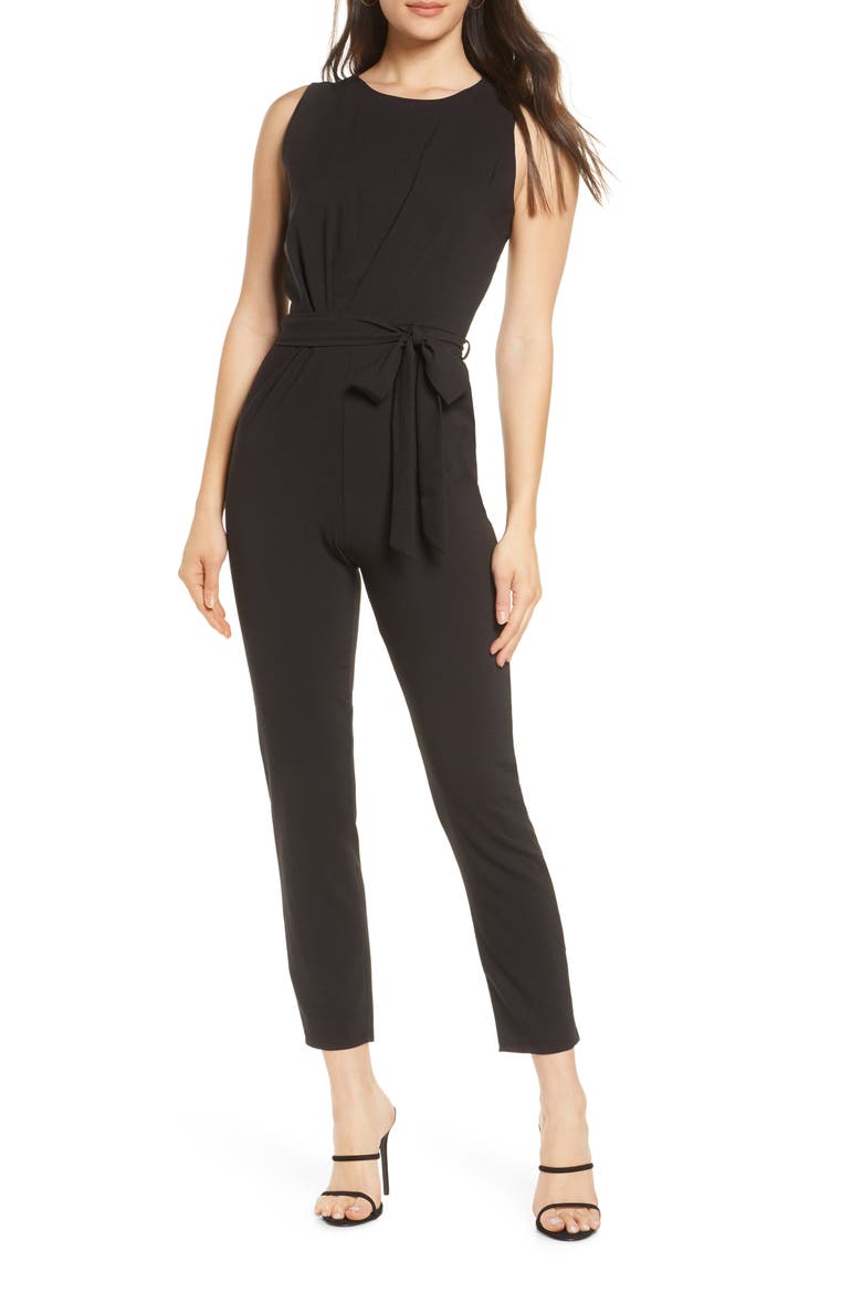 Sleeveless Stretch Crepe Jumpsuit, Main, color, BLACK