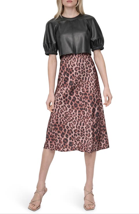 Short Sleeve Mixed Media Midi Dress