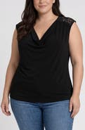 Liverpool Los Angeles Draped Neck Lace Trim Top