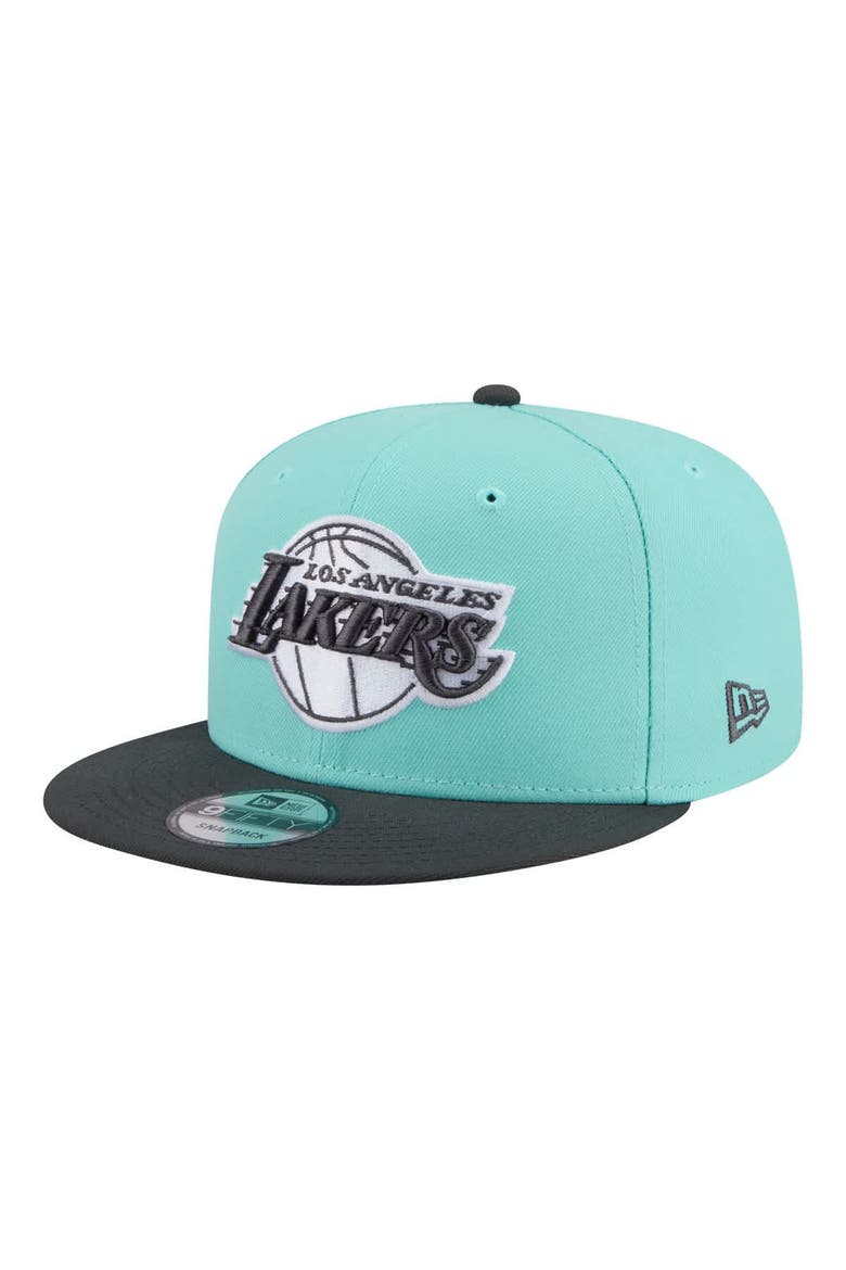 Men's New Era Turquoise/Charcoal Los Angeles Lakers Color Pack Two-Tone 9FIFTY Snapback Hat, Main, color, Turquoise