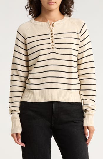 Rd Style Stripe Cotton Blend Henley Sweater In Multi