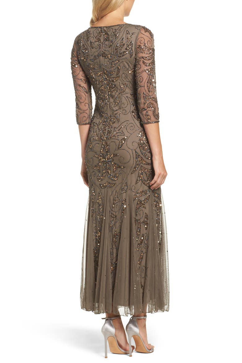 Illusion Sleeve Beaded A-Line Gown, Alternate, color, DEEP MOCHA