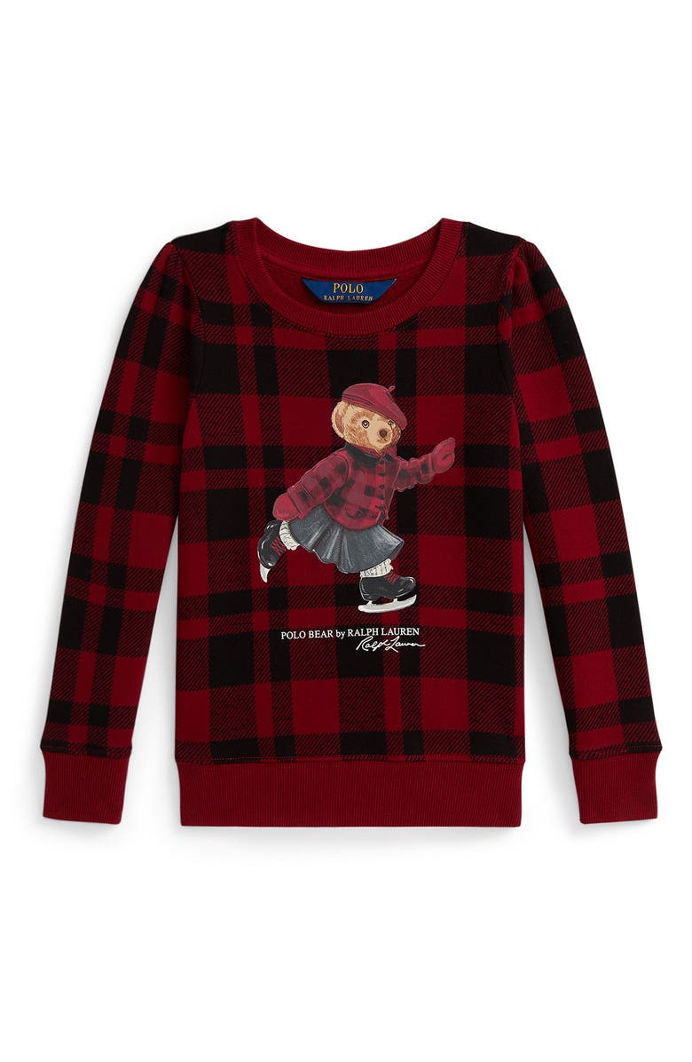 Polo Ralph Lauren Kids' Polo Bear Magic Fleece Graphic Sweatshirt, Main, color, Edged Overcheck Holiday Red