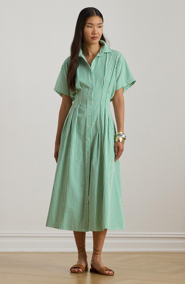 Lauren Ralph Lauren Stripe Cotton Midi Shirtdress, Alternate, color, Green/ White Multi